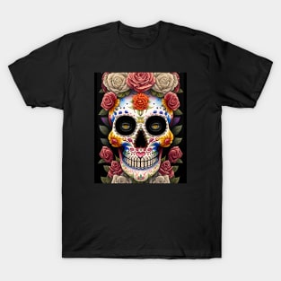 Sugar Skull Art - Colorful Traditional T-Shirt